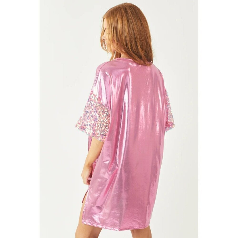 Birthday Queen Foil Sequin Dress in Pink - Picture 11 of 11